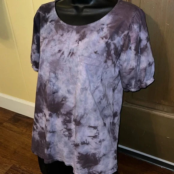 Amour Vert Purple Acid Wash Puffed Short Sleeve Organic Cotton Shirt Size M - Picture 4 of 8